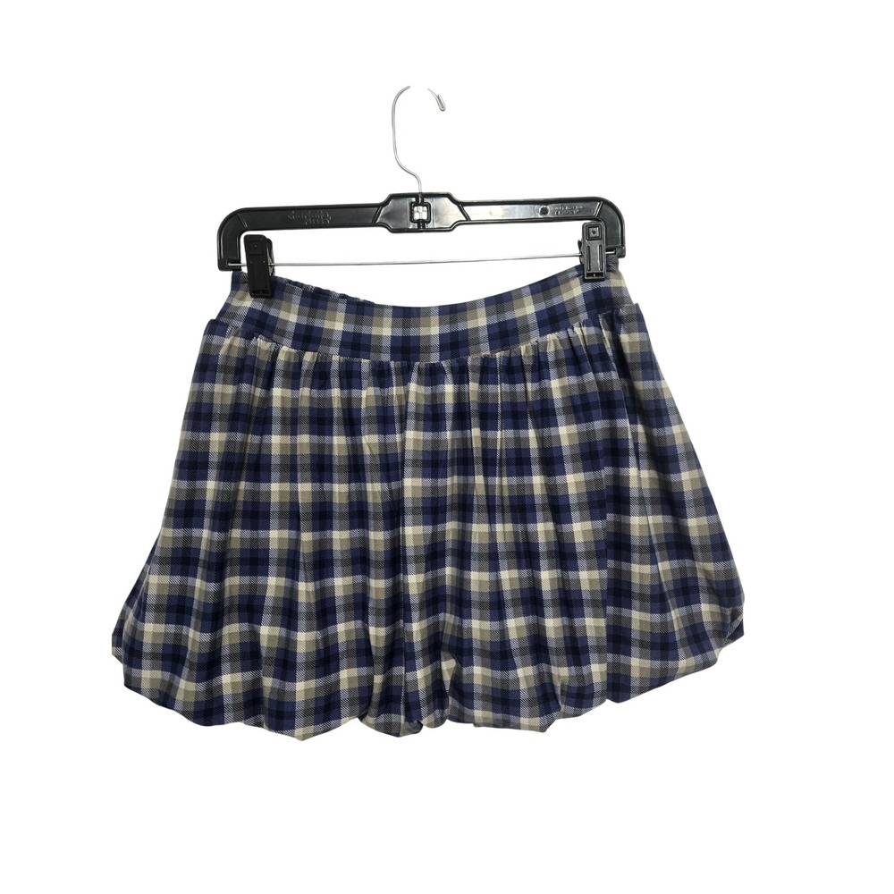 No Comment Plaid Bubble Skirt Women's‎ Medium Blue Tan Polyester Blend